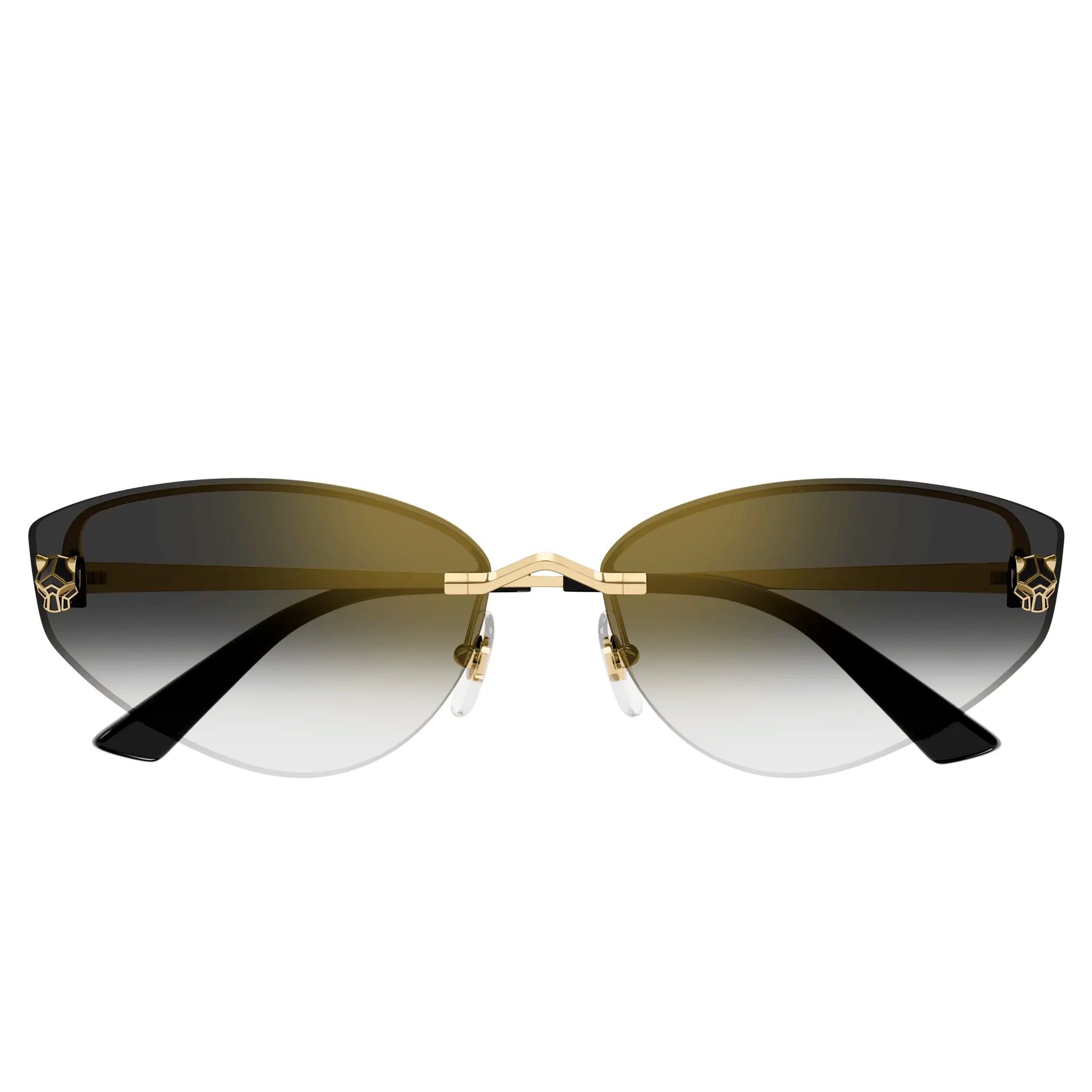 Front view of Cartier Eyewear CT0431S-001 Panthere De Cartier Gold Grey Sunglasses